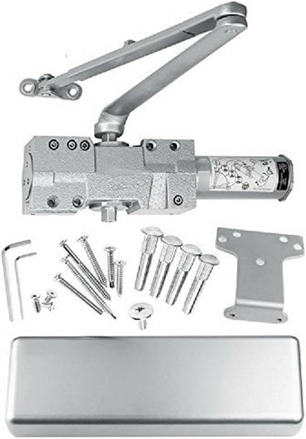 Commercial Door Closer Grade 1 Hydraulic Extra Heavy Duty Self-Closing Adjustable Size 1–6 ADA Compliant ANSI/BHMA Certified Automatic High Traffic Surface-Mount Weather-Resistant Silver UL Fire-Rated