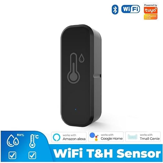WiFi Temperature and Humidity Sensor,Compatible with Alexa and Google Home,No Hub Required,for Home,Baby Rooms,Greenhouses Accessories,Garages Black 2Pack(No Include Battery)