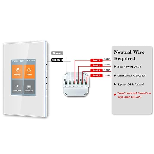 LANBON L8 LCD Smart Light Switch 4 Gang Single Pole,No Dim,Need Neutral Wire,Touch 2.4G WiFi Night Light Smart Switch Work with Alexa/Google Home,Mesh Network No Offline for Whole Smart Home, L8-HS4