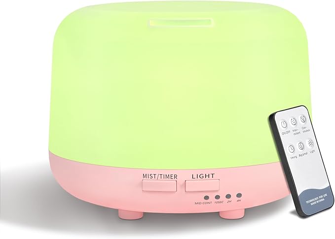 300ML Essential Oil Diffusesrs Remote Control, Aromatherapy Ultrasonic Diffuser, Cool Mist Aroma Humidfier Diffuser, 7 Color Changing LED Light, Auto-Off, Timer for Home, Room, Office, Kids.(Pink)
