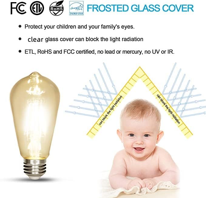 Vintage Edison Bulb 4W,Equivalent 40W Incandescent,ST18 Antique LED Filament Bulbs,Non Dimmable Daylight White 4000K,E26 Led Bulb,Pack of 3