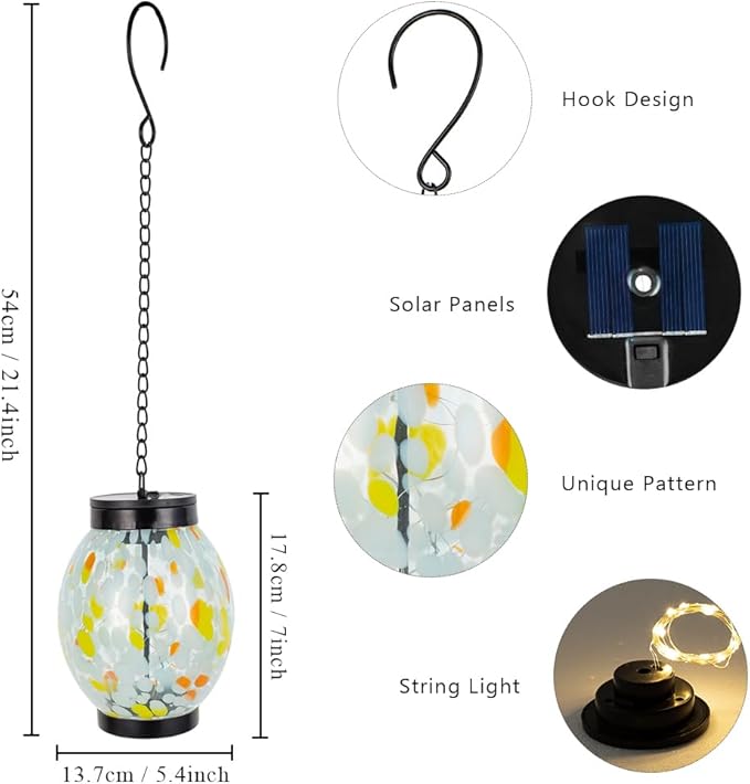 Solar Hanging Lanterns Outdoor, Solar Glass Lights, Waterproof Hanging Lamp Light for Garden Yard Tree Home Xmas Decoration