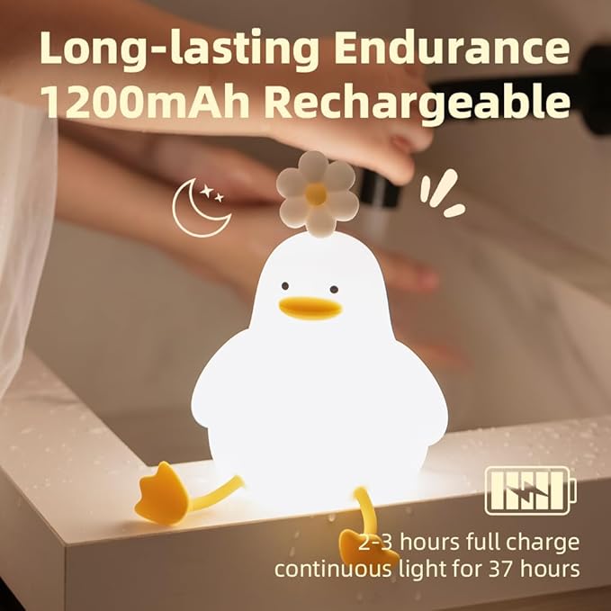 Cute Duck Night Light for Baby Kids Toddler, 3 Level Dimmable Squishy Duck Lamp, 30 Min Timer Off Nursery Bedside Nightlight, Rechargeable Touch Lamp for Bedrooms Living Room Decor Gift Ideas