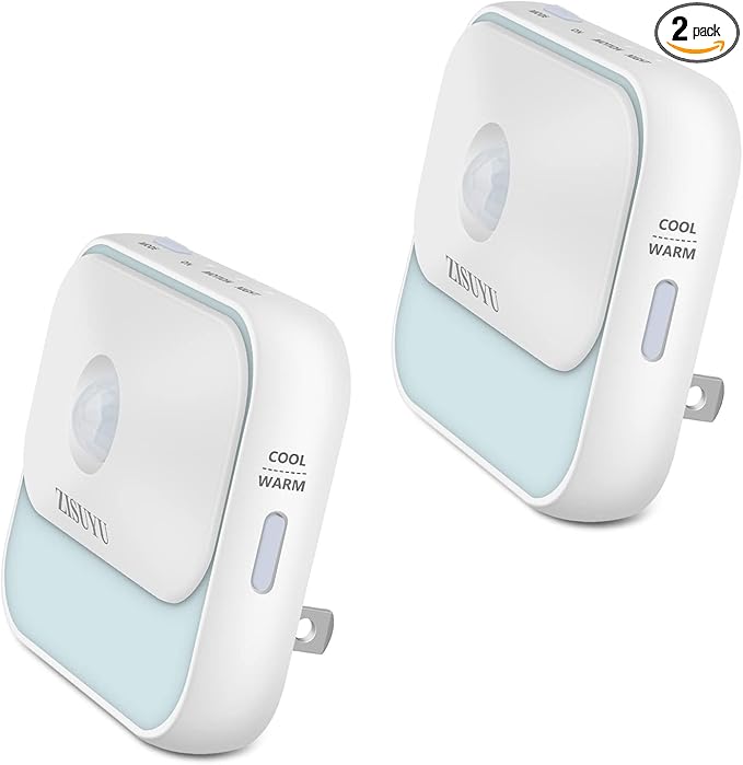 ZISUYU Motion Sensor Night Light Plug in with 3 Modes,Dual Colors,Dimmable,UL-Certified,Dusk to Dawn Sensor Nightlight Plug into Wall Ideal for Home Bathroom Kitchen Hallway Stair Toilet 2 Pack