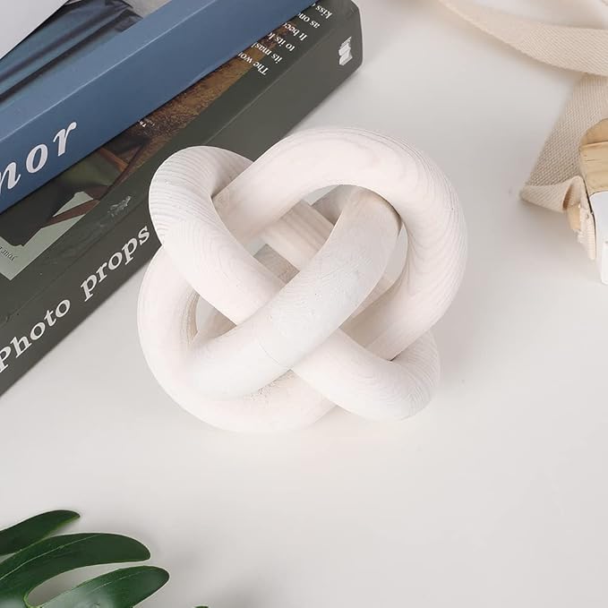 Jlong Wood Knot Decor, 3-Link Wood Chain Link Coffee Table Decor, Small Shelf Decor Accents, Hand Carved Modern Farmhouse Boho Wooden Knot Decorative Chain Wood Decor for Living Room Bedroom Office