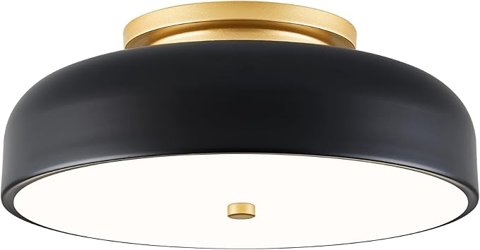 Dimmable LED Ceiling Light, Black and Gold Light Fixture, Mid-Century Semi Flush Mount Ceiling Light 5CCT 2700K-6000K Ceiling Lamp for Laundry Room Kitchen, Bedroom, Hallway(11.8in)