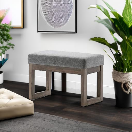 SIMPLIHOME Milltown Small Ottoman Bench - 26.8 inch Wide Upholstered Linen Look Fabric Rectangle Footstool Ottoman in Grey, Contemporary Bench for Bedroom or Entryway with Cushioned Seat, Assembled