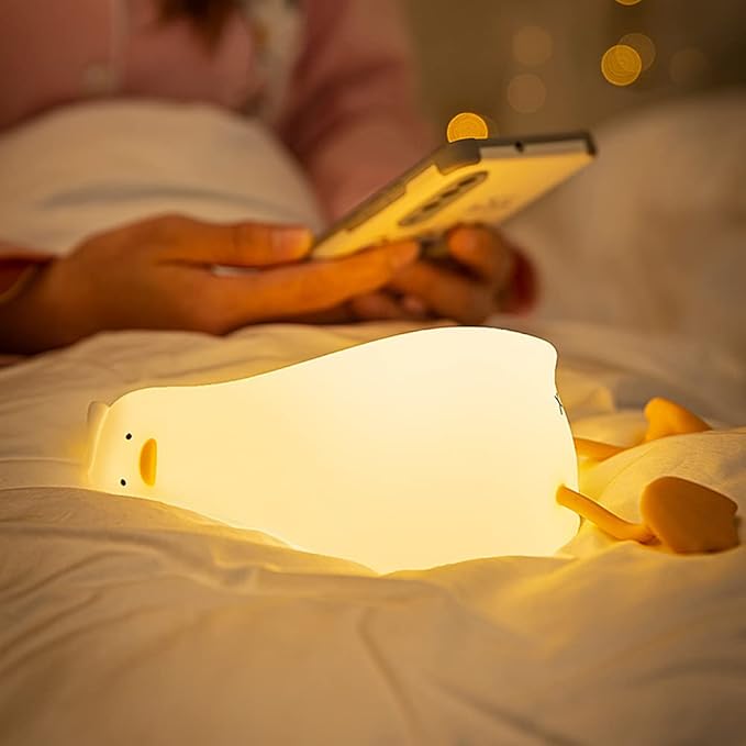 Duck Night Light - LED Cute Lamp, Lying Flat, Squishy, Adjustable Dimmable With Timer Function, Rechargeable Bedside Touch Light for Breastfeeding