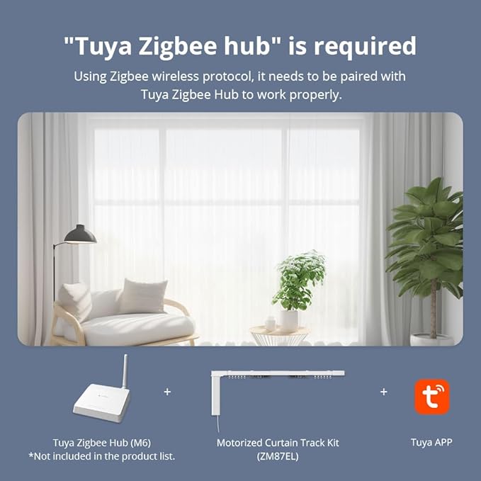 Tuya Zigbee Smart Curtain Motor with Motorized Curtain Track, Built-in Battery Electric Curtains, App & Voice Control Compatible with Alexa/Google Home, RF Remote Control Included (4.1m(161.4inch))