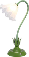 Cordless Flower Table Lamp Green, Valentine‘s Gift, 5200-mAh Rechargeable Touch Lamp, 3-Way Dimmable, Build-in Integrated LED 320 Lumen Max, for Nightstand Bedroom Living Room