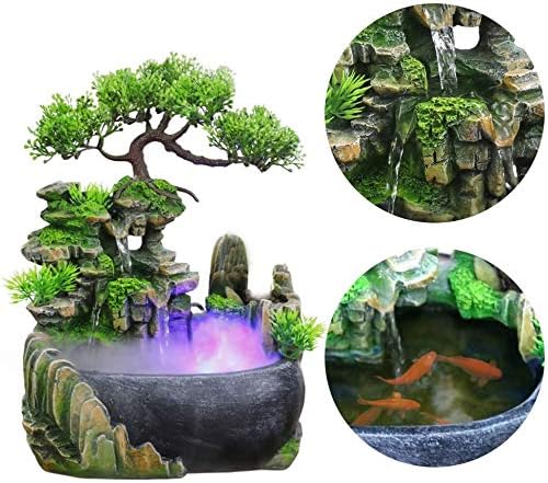 Indoor Relaxation Desktop Fountain Waterfall, Zen Meditation Indoor Waterfall Feature with Automatic Pump, Illuminated Waterfall for Home Office Bedroom Desk Décoration (Style 1)
