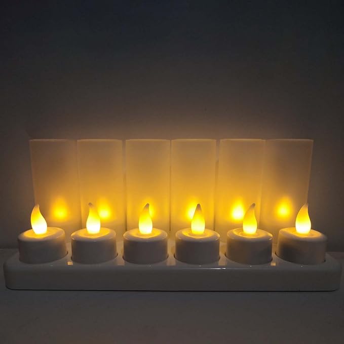 YASENN Rechargeable Candles Warm White led TeaLights Candles 12pcs Flame Effect Program Flickering Plastic Flameless Candles for Bar Dinner Decorations
