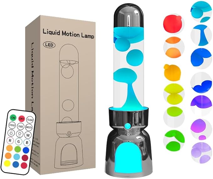 Lighthouse Liquid Motion Lamp, Decorative Night Light with Green Wax, 13-Color Changing, Safe Flameless Mood Lighting for Gift and Home Decor- Silver Plated