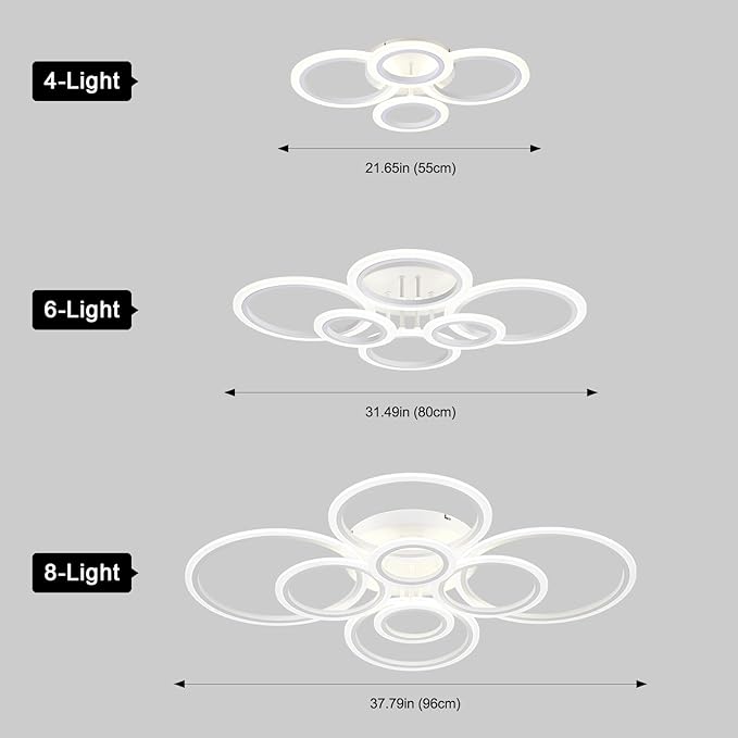 Vikaey Modern LED Flush Mount Ceiling Light, 4 Rings White Close to Ceiling Light Fixtures, Kitchen Lighting Fixture Ceiling Lamp for Bedroom, Living Room, Laundry Room, 4000K Not Dimmable