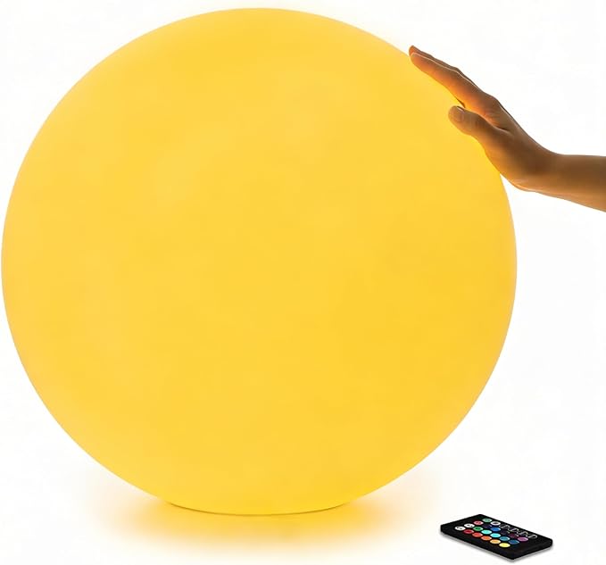 20-inch Large LED Globe Orb Light, Rechargeable LED Ball Light, Dimmable 16 RGB Colors Globe Floor Lamp w/Remote, Indoor/Outdoor Waterproof Glowing Orb Mood Lamp for Home Garden Patio Party