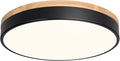 Modern Wood Flush Mount Ceiling Light, Black LED 5CCT 2700K-6000K Dimmable Ceiling Light Fixtures, Round Close to Lighting Fixture for Kitchen Living Room Dining Room Bedroom-15.8in