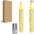 Yellow Flameless Short Taper Candles, Real Wax Hand Dipped LED Battery Operated with Remote, Flickering Flame Lights for Party Home Décor, 6.7 Inch Primitive Flameless Candles, 2PCS