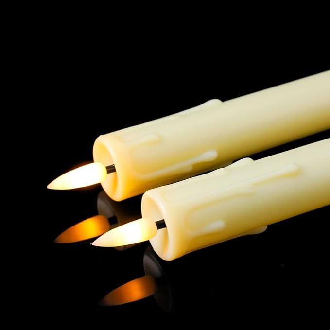Pack of 6 Decorative Rechargeable Beige Taper Candles with USB Charge Warm White Light 10 Inch,Remote Flameless Christmas LED Window Candlesticks,25.5 cm Plastic Wedding Candles with Timer