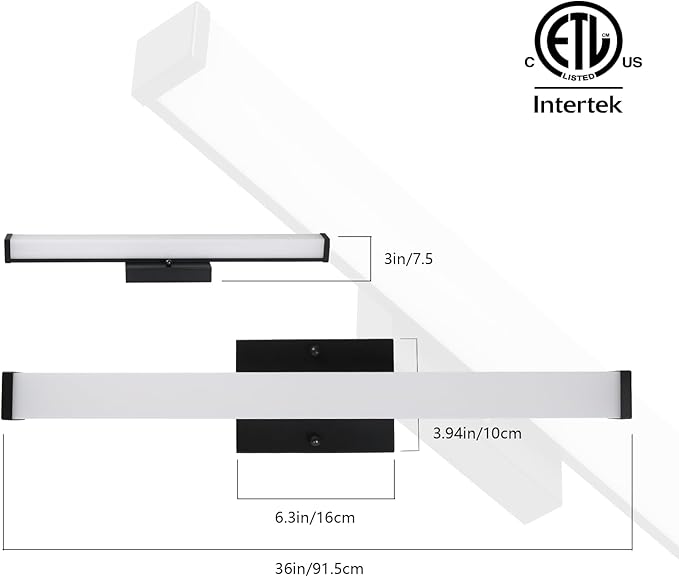 36 Inch LED Bathroom Vanity Light, 24W 3CCT Bathroom Light Fixtures Over Mirror, IP44 Dimmable Black Bath Vanity Lights Bar, ETL Listed