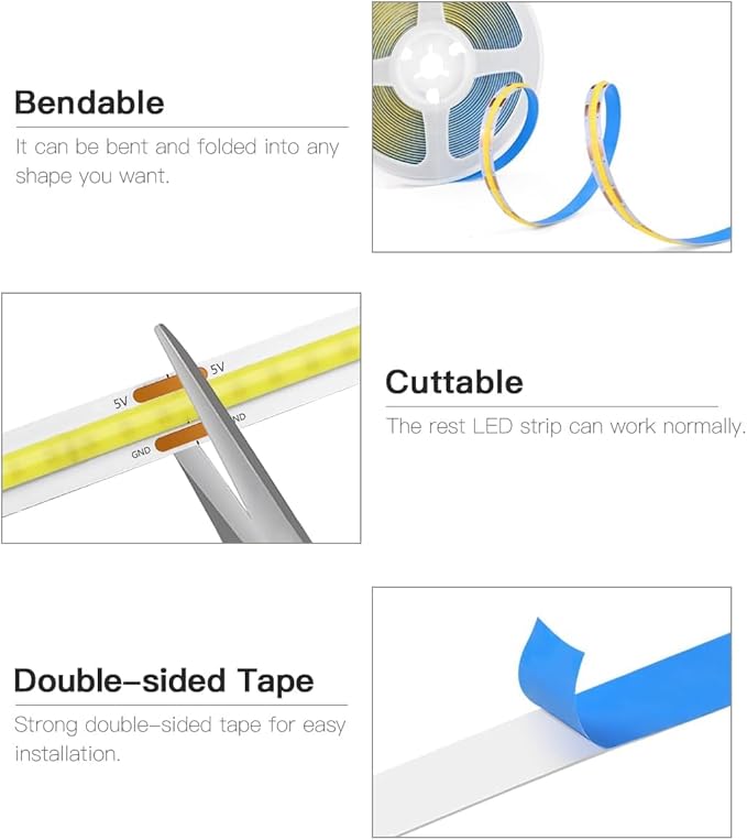 USB 5V COB LED Strip Light 6.56ft/2M Motion Sensor LED Light Strip 6500k White LED Strip Cabinet Light for Bedroom,Kitchen, Wardrobe, Stair Lighting (White)