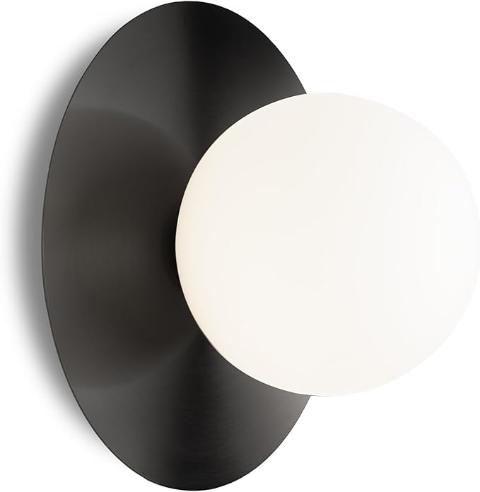 1 Light Wall Sconce, Mid Century Modern Globe Wall Sconce, Ceiling Light Fixture, Vanity Light Fixture, Indoor Wall Light for Living Room Bedroom Hallway Bathroom Entry (Matt Black)