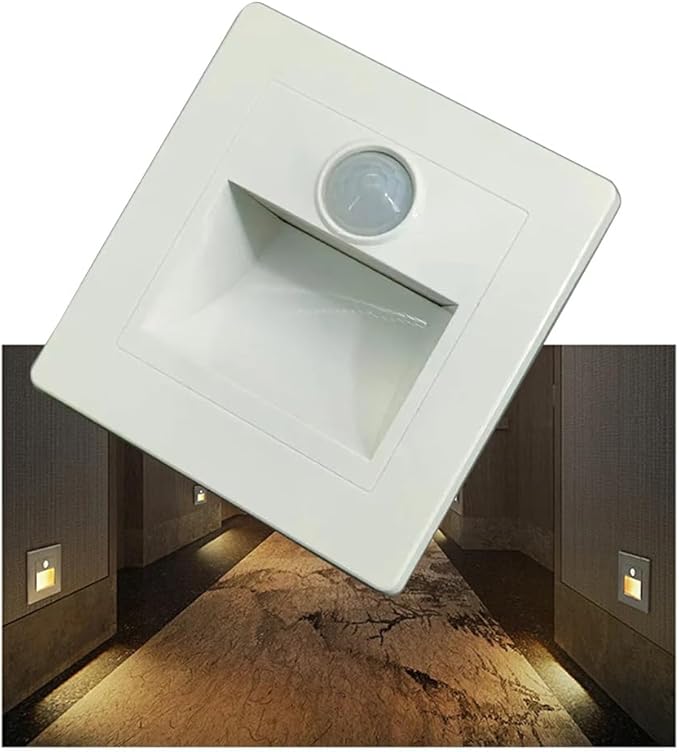 Motion Sensor Stair Lights 3W 3000K Recessed LED Step Light Indoor Stair Step Wall Lamp Staircase Bedroom Decoration 1Pcs White