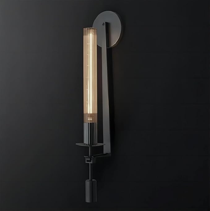LIGHTLAND Black Wall Sconces Set of 2, 28 Inch Modern Metal Glass Wall Light Fixture, Wall Lamp for Living Room Bedroom Hallway