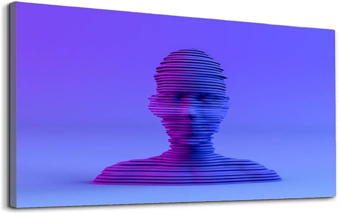 Wibinuki Wall Art Wall Decor Wall Paintings D Layered Shape Cyborg Head on Neon Colored for Living Room Bedroom Bathroom Home Decor Can Be Hung Directly 20"x 40"