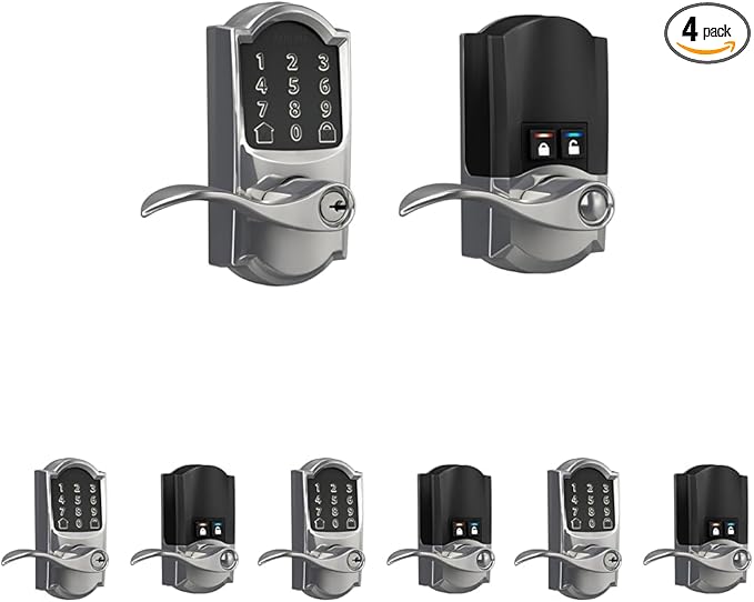 Schlage FE789WB CAM 625 Acc Encode WiFi Accent Lever Smart Lock, Keyless Entry Touchscreen Door Lock with Camelot Trim, Bright Chrome (Pack of 4)