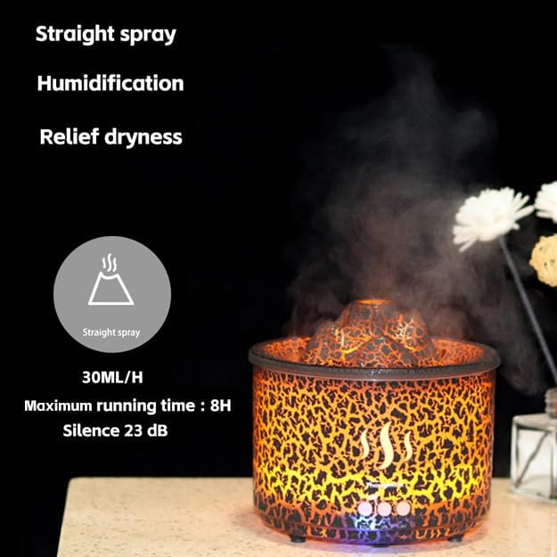 3in1 260ml Night Light, Essential Oil Diffuser for Bedroom, Office, Gym, Hotel Collection Diffuser, 3 Light Modes, 2/8H, Atomization Flame & Black Volcano Modes Oil Diffuser for Home