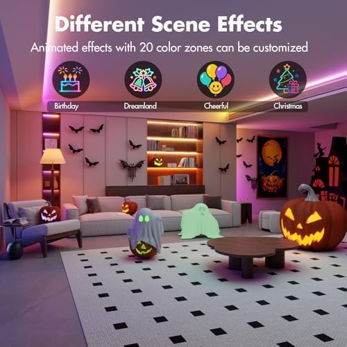 Smart IC RGB LED Strip Lights 50FT, Segmented DIY Color Changing, Rainbow Chasing Effects, WiFi App/Voice Control, Music Sync, Works with Alexa & Google Assistant, LED Lights for Bedroom Decor