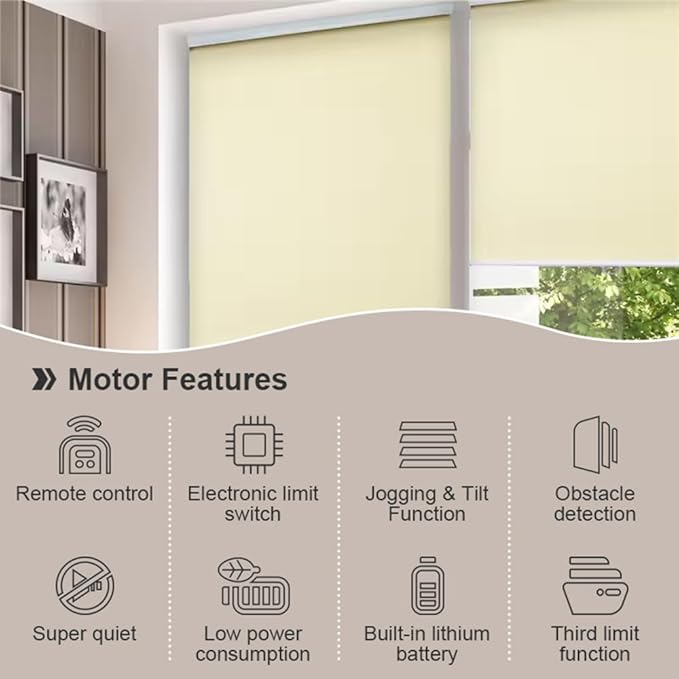 Rechargeable Roller Shade Motor with Remote, Type-C Charging 2800mAh Battery for 1.5” Tube (38mm), Wireless Electric Blind Drive Retrofit Kit, Quiet Operation (1.1N.m Torque 30rpm/min)