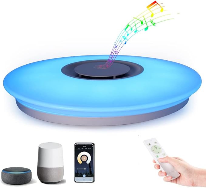 HOREVO Ceiling Lights with Bluetooth Speaker, 15 inch Smart Ceiling Lamp Compatible with Alexa and Google Home,Room Light for Bedroom, Living Room