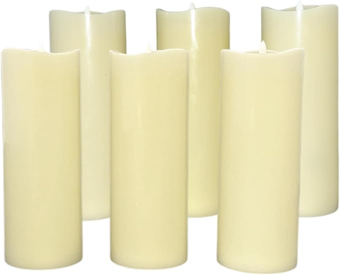 Stonebriar 6 Count Ivory Real Wax 3x8 Flameless LED Pillar Candles with Remote and Timer