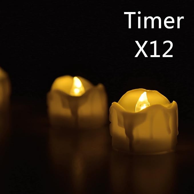 eLander LED Tea Lights Flameless Candle with Timer, 6 Hours on and 18 Hours Off, 1.4 x 1.3 Inch, Warm White, [12 Pack] (New Warm White)