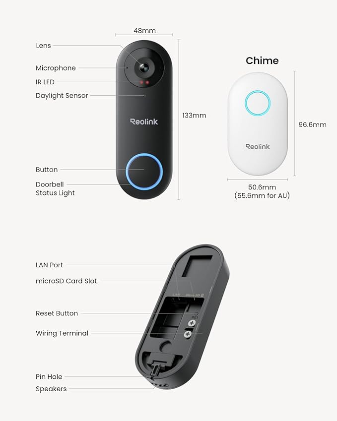 REOLINK Video Doorbell WiFi Camera - Wired 2K Outdoor, 5G&2.4G WiFi, 4:3 Wide View Angle, Smart Detection, Local Storage, No Subscription Front Door Home Security, Customized Chime V2