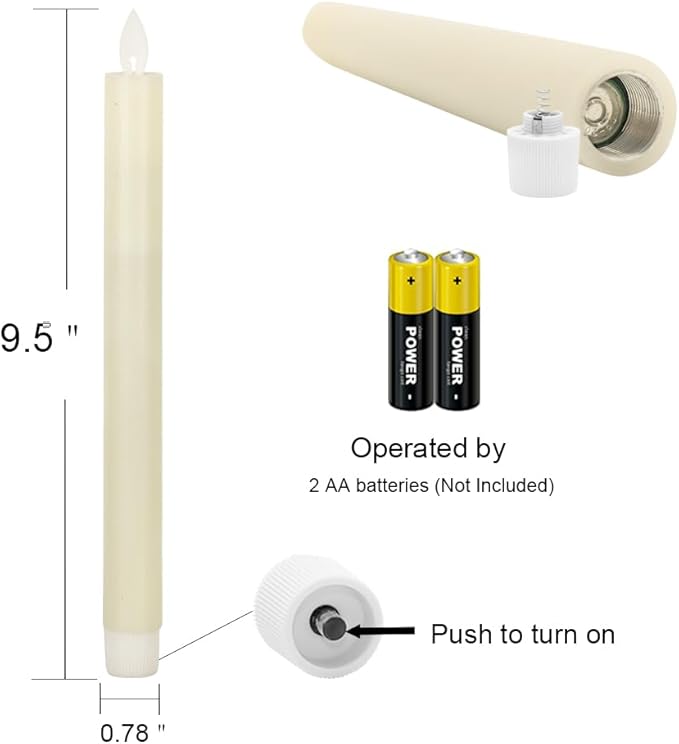 Wondise Flickering Flameless Candles with Remote and Timer, Battery Operated 9 Inch Real Wax Ivory LED Taper Window Candles for Home Decoration, Set of 2(D0.78 x H9.5 Inches)