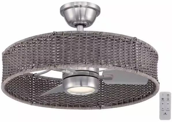 LYTIO Hampton Bay RD5106-BN Darya 25 in. Indoor/Outdoor Brushed Nickel with Wicker Ceiling Fan with Adjustable White LED with Remote Included