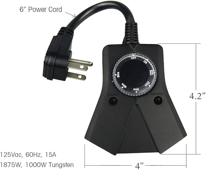 Outdoor Timer, 3 Outlets,Outdoor Timer Outlet Waterproof，Photo Senson,Dusk to Dawn,Suitable for Light String and Holiday Decoration TM-053