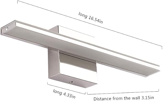Modern Bathroom Light Fixtures 16 Inch led Vanity Lighting Bar 9W Linear Vanity Lamps for Bathroom Chrome Mirror Light Fixture Bath Wall Sconces Light 6000K
