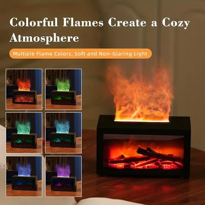 Fireplace Flame Air Diffuser Humidifier,7 Colors Aromatherapy Essential Oil Diffuser,Ultrasonic Aroma Humidifier with Timer 3D Fireplace-Style Humidifier for Home,Bedroom,Office,Yoga, Auto-Off