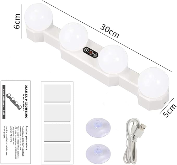 Portable LED Makeup Cordless Rechargeable Professional Vanity Mirror Light with 4 LED Bulbs,Simulated Daylight for Bathroom Makeup Dressing Table Lights Dresser Lights