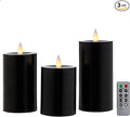 Flameless Pillar Candles Flickering with Remote Timer, Battery Operated LED Candles Up to 400 Hours, 3D Moving Flame Real Wax Candles. (Black)