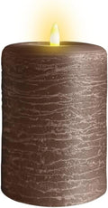LumiPur Signature Natural Glow Flickering Flameless LED Wax Pillar Candle (3.5" x 5", Cocoa Brown)