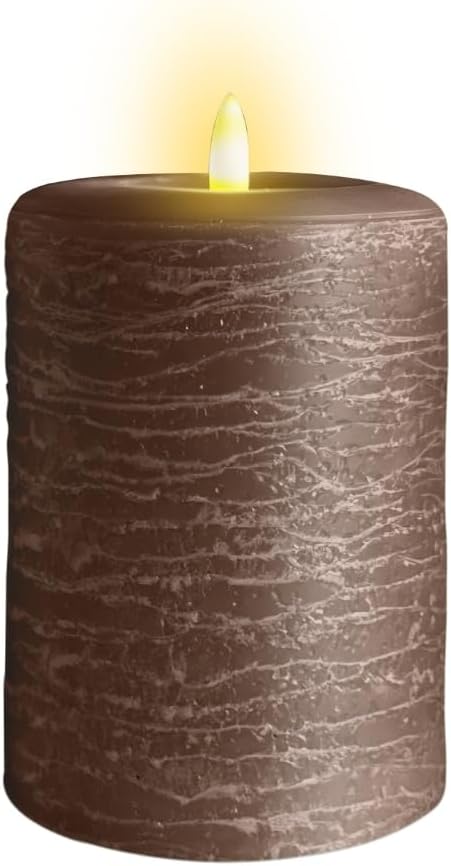 LumiPur Signature Natural Glow Flickering Flameless LED Wax Pillar Candle (3.5" x 5", Cocoa Brown)