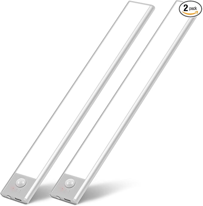 Alivation Wireless Under Cabinet Lights - 52 LED Closet Lights with Motion Sensor, USB-C Rechargeable, 1500mah Battery Operated, 2Pack