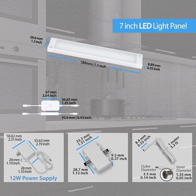 EShine 3 Pack 7 inch White Smart Dimmable LED Under Cabinet Lighting Kit Compatible with Alexa, Google - Cool White (6000K)