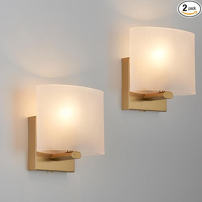 Hardwired Wall Sconces Set of 2, Modern Acrylic Shade Wall Light Fixture, Gold Walls Mounted Lamp with Ceramic Lamp Holder, Classic E26 Bulb Walls Lighting for Bedroom, Hallway 【No Bulb Included】