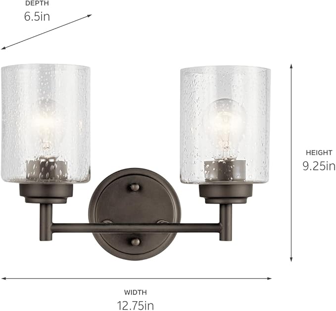 KICHLER Winslow 12.75" 2 Light Vanity Light with Clear Seeded Glass in Olde Bronze®