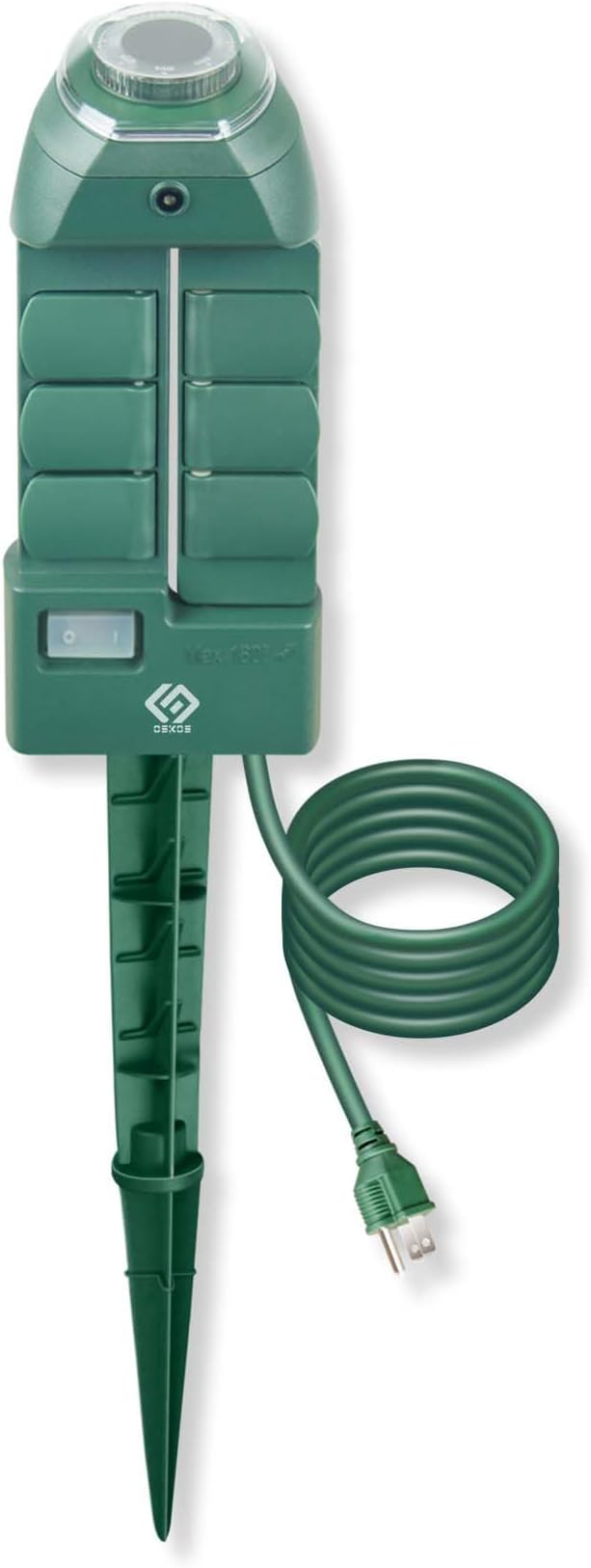 Outdoor Power Stake, 6 Grounded Outlets with 180º Rotating Function and Safety Cover, 6FT Cord, UL Listed, Green